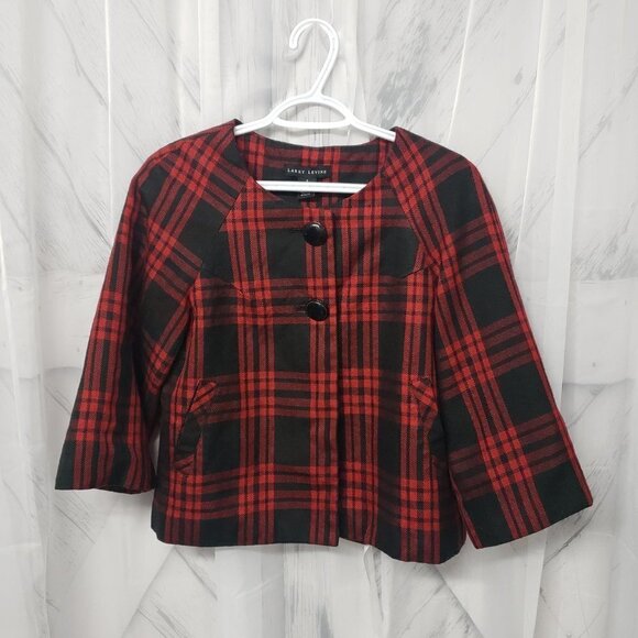 Larry Levine Red Black Plaid Classic Retro Goth Punk Short Blazer Preppy 6 - Picture 9 of 12